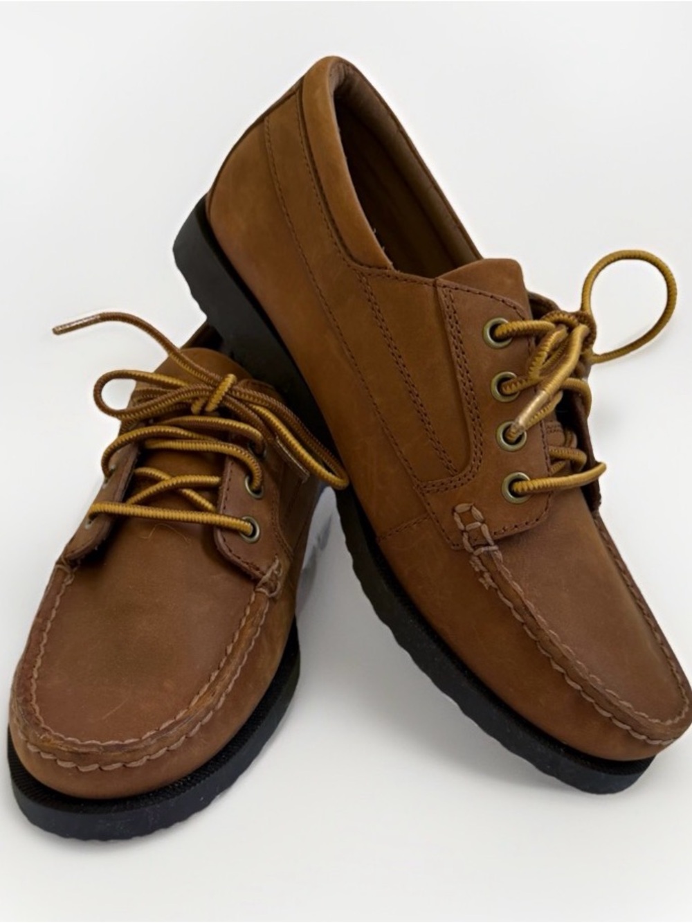 Lands End Mens 8D Brown Leather Boat Shoes Lace Up Driving Loafers Oxfords